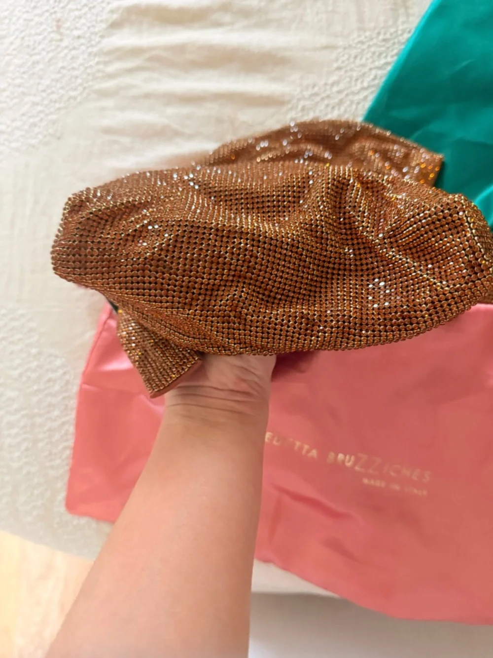 Benedetta Bruzziches Gold Crystal-Embellished Shoulder Bag NEVER USED
